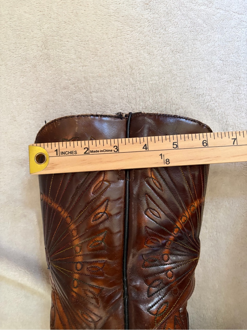 Vintage Texas USA Made Leather Western Cowboy Peacock Design Boots - Picture 12 of 16